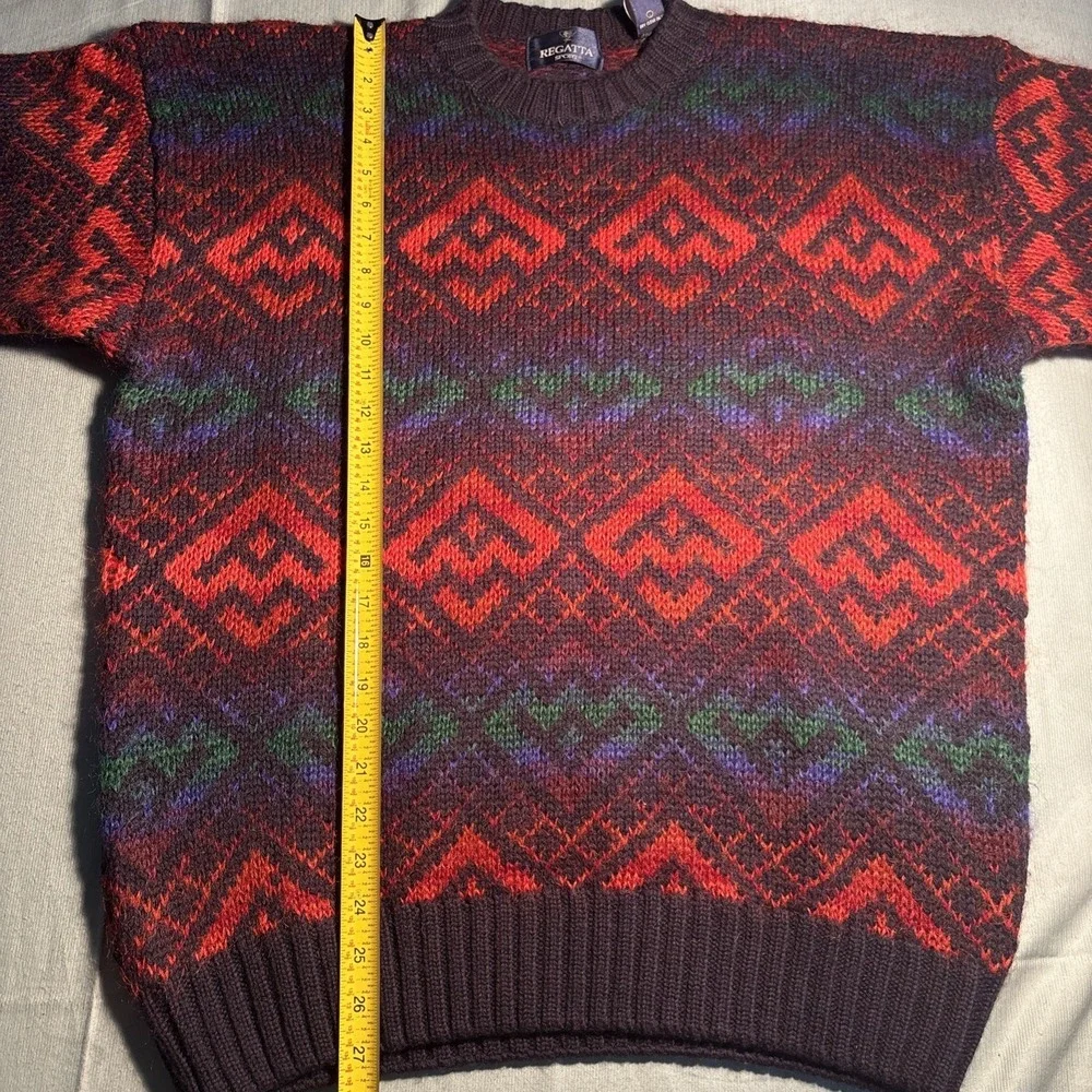 Regatta Sport Wool Mohair Blend Geometric Fair Isle Sweater Mens XL Red Purple